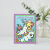 GLÜCKLICHES SPRING FLUTTERBUN RABBIT, FUNNY BUNNY  POSTKARTE (Stehend Vorderseite)