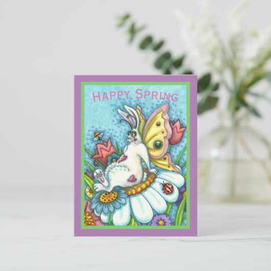 GLÜCKLICHES SPRING FLUTTERBUN RABBIT, FUNNY BUNNY  POSTKARTE (Stehend Vorderseite)