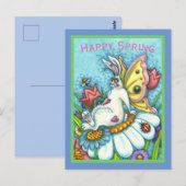 GLÜCKLICHES SPRING FLUTTERBUN RABBIT, FUNNY BUNNY  POSTKARTE (Vorne/Hinten)