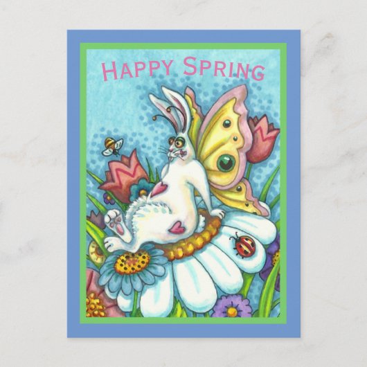 GLÜCKLICHES SPRING FLUTTERBUN RABBIT, FUNNY BUNNY  POSTKARTE (Vorderseite)