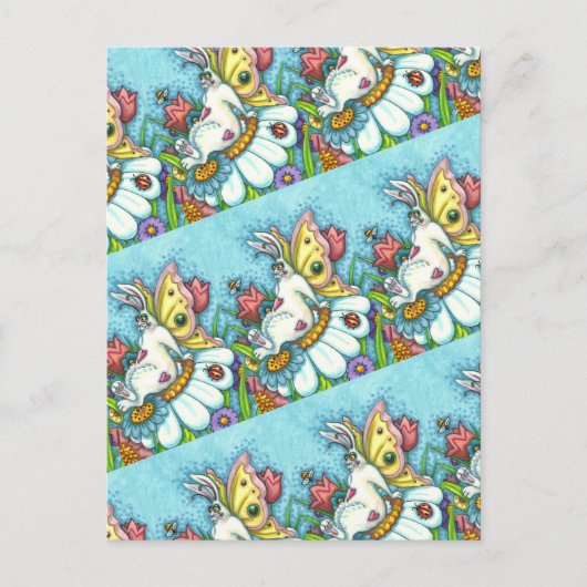 GLÜCKLICHES SPRING FLUTTERBUN RABBIT, FUNNY BUNNY  POSTKARTE (Vorderseite)