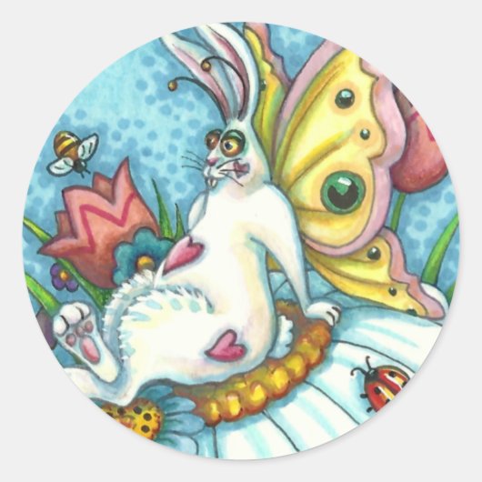 GLÜCKLICHES SPRING FLUTTERBUN RABBIT, FUNNY BUNNY RUNDER AUFKLEBER (Vorderseite)