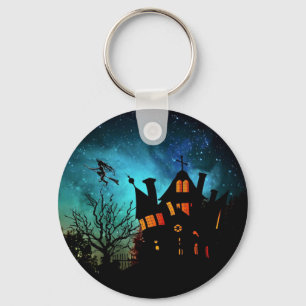 Glückliches Spuk Haus und Hexe Halloweens Schlüsselanhänger