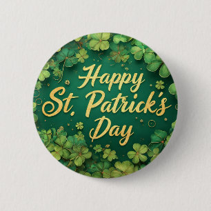 Glückliches St. Patrick’s Day Kleeblatt-Design Button