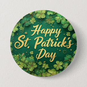 Glückliches St. Patrick’s Day Kleeblatt-Design Button