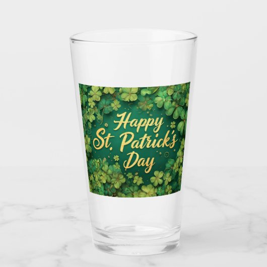 Glückliches St. Patrick’s Day Kleeblatt-Design Glas (Vorderseite)