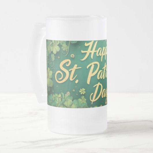 Glückliches St. Patrick’s Day Kleeblatt-Design Mattglas Bierglas (Vorderseite Links)