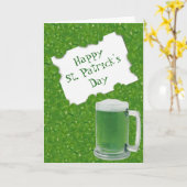 Glückliches St. Patrick's Bier und Vierblattklee Karte (Gelbe Blume)