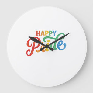 Glückliches Stolz Vintage Regenbogen-Typografie-Sh Große Wanduhr