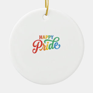 Glückliches Stolz Vintage Regenbogen-Typografie-Sh Keramik Ornament