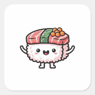 Glückliches Sushi-Stück – Süße Kawaii-Illustration Quadratischer Aufkleber