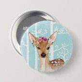 Glückliches Tier mit Blumen in den blauen Button (Vorne & Hinten)