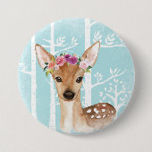 Glückliches Tier mit Blumen in den blauen Button (Vorderseite)