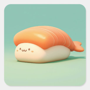Glückliches Ton Garnelen Sushi Quadratischer Aufkleber