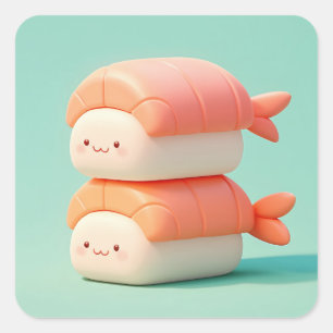 Glückliches Ton Garnelen Sushi Stapel Quadratischer Aufkleber