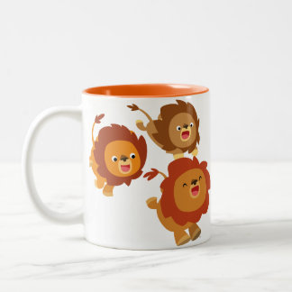 Glückliches Trio der niedlichen Cartoon-Löwe-Tasse Zweifarbige Tasse