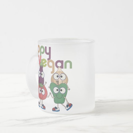 Glückliches veganes mattglastasse (Vorderseite Links)