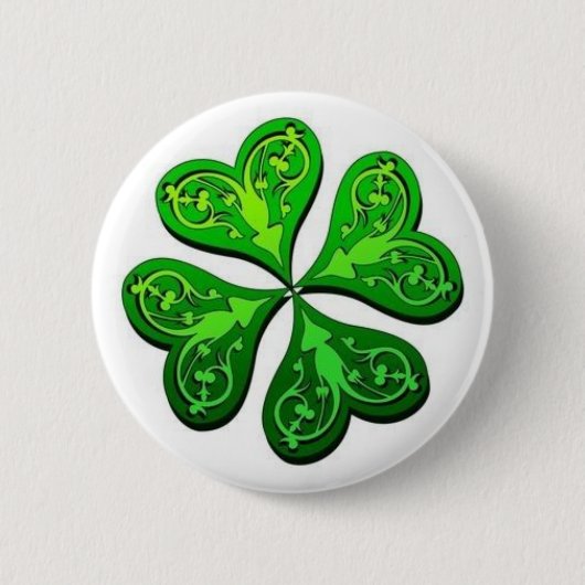 Glückliches Vier-Blatt-Kleeblatt Button (Vorderseite)