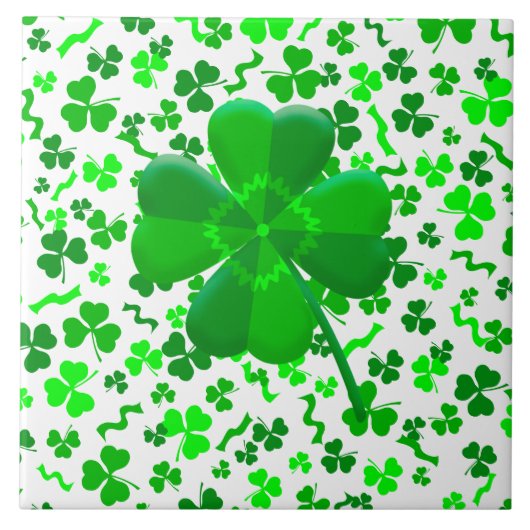 Glückliches Vierblatt-Kleeblatt-Shamrocks-Konfetti Fliese (Vorderseite)