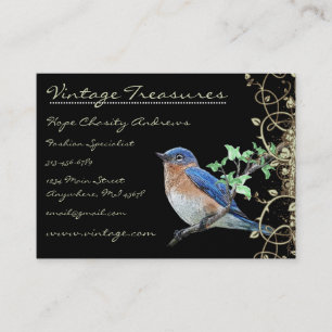 Glückliches Vintage-Blau-Vogel-Swirldesign Visitenkarte