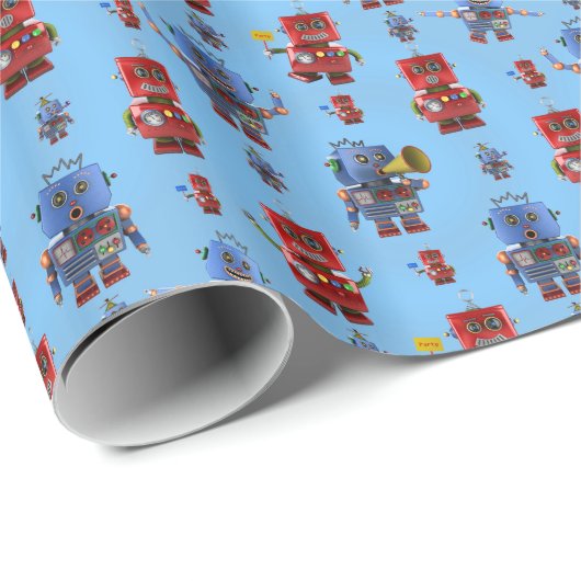 Glückliches Vintages Robotermuster Geschenkpapier (Rolleneckpunkt)