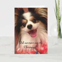 Glückliches Weihnachtenlächelnde Papillon Karte