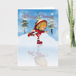 Glückliches WeihnachtenMoonies Süsse Elf-Skaten Feiertagskarte