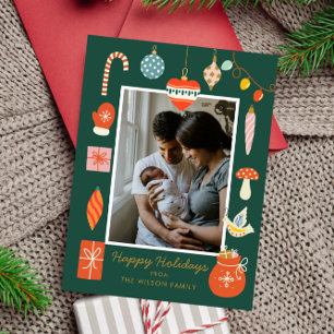 Glückliches Weihnachts-Ornament Süße Familie Foto  Feiertagskarte