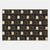 Glückliches Weihnachtsgold und schwarzes Wrapping Geschenkpapier Set (Vorderseite)