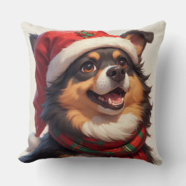 Glückliches Weihnachtshundporträt mit Weihnachtsma Kissen