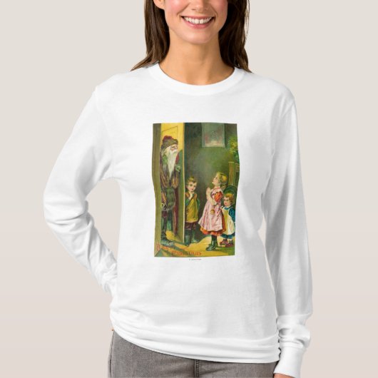 Glückliches Weihnachtskinder, die herein Sankt T-Shirt (Vorderseite)