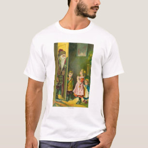 Glückliches Weihnachtskinder, die herein Sankt T-Shirt