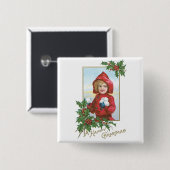 Glückliches Weihnachtsmädchen mit Schneebällen Button (Vorne & Hinten)