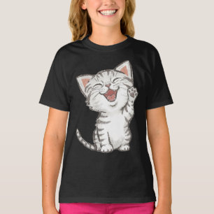 Glückliches winkendes Kätzchen Kreide Skizze Kunst T-Shirt
