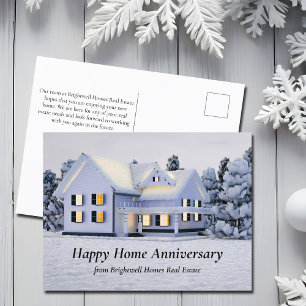 Glückliches Zuhause-Jubiläum Winterhaus Schnee auf Postkarte