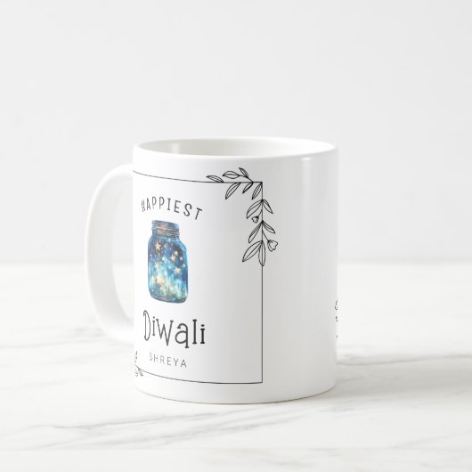 Glücklichste Diwali Aquarellsterne individuell anp Kaffeetasse (Vorderseite Links)