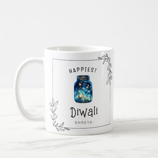 Glücklichste Diwali Aquarellsterne individuell anp Kaffeetasse (Links)