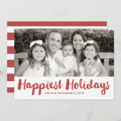 Glücklichste Feiertage Rotes Skript Weihnachtsfoto Feiertagskarte (Vorne/Hinten)