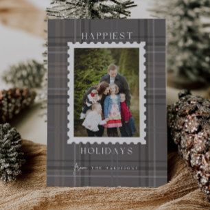 Glücklichster Urlaub Kariert Tartan Weihnachts-Fot Feiertagskarte