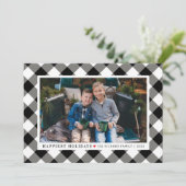 Glücklichstes Schwarzes Buffalo Kariertes Foto Feiertagskarte (Stehend Vorderseite)