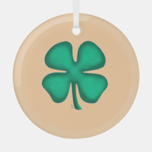 Glücks-4-Blatt-Irisches-Kleeblatt-tan-rundes-Glas- Ornament Aus Glas