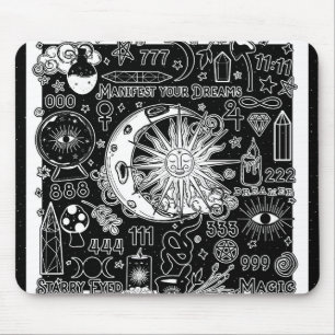 Glücks numerology Manifestation Magie Schwarzweiß  Mousepad