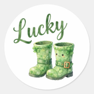 Glücks Stiefel Kobold Wasserfarben Patrick's Day Runder Aufkleber