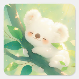 Glückseliger Koala umarmt einen Ast Quadratischer Aufkleber