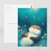 Glückseliger Otter schwebt in träumerischem blauem Postkarte (Vorne/Hinten)