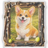 Glückseligkeit, eingerahmt - Corgi-Welpe Aufkleber (Vorderseite)