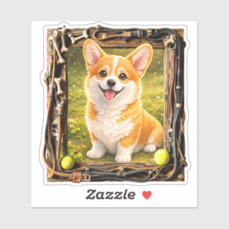 Glückseligkeit, eingerahmt - Corgi-Welpe Aufkleber