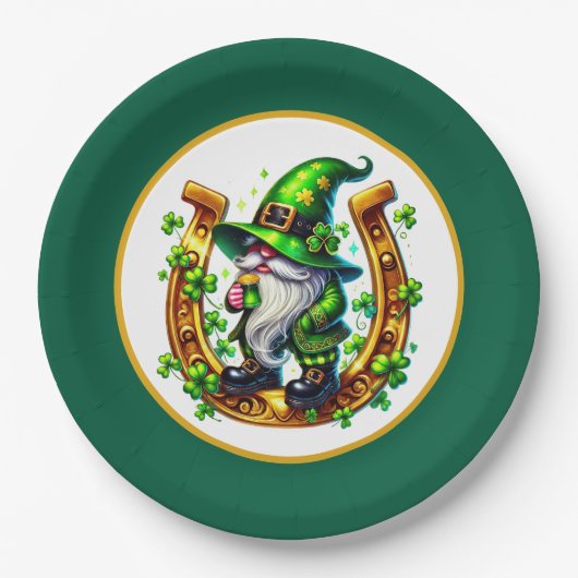 Glückshufeisen Leprechaun St. Patrick's Day Pappteller (Vorderseite)