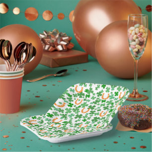 Glückshufeisen Vier-Blatt-Kleeblatt St. Patrick's Pappteller