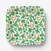 Glückshufeisen Vier-Blatt-Kleeblatt St. Patrick's Pappteller (Vorderseite)